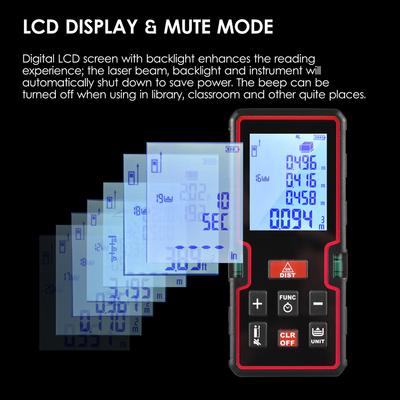 100 m lāzera mērīšanas LCD digitālais lāzera attāluma mērītājs mini diapazona meklētājs Attālums/ laukums/ tilpums/