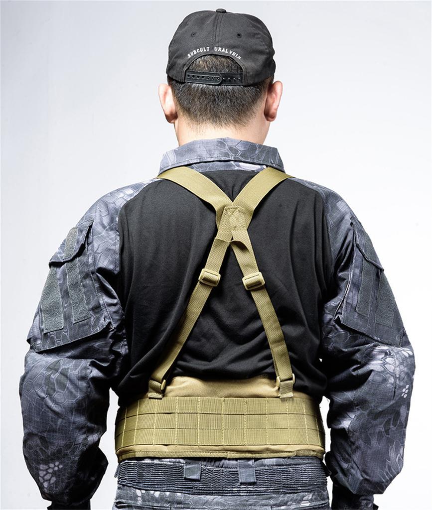 Tactical MOLLE Padded Waist Belt with Y-Shaped Suspenders 600D Heavy Duty Battle Belt Support Combat Load Carrier for Airsoft Hunting