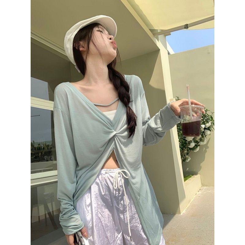 Two-Way Wear Niche Style Long Sleeves Thin Loose Sun Protective Blouse