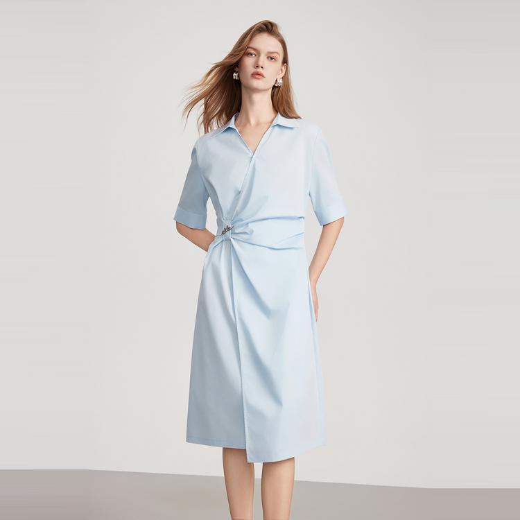 ELLE French Irregular Waist Design Slimming Short Sleeve Dress Women dress EL51478