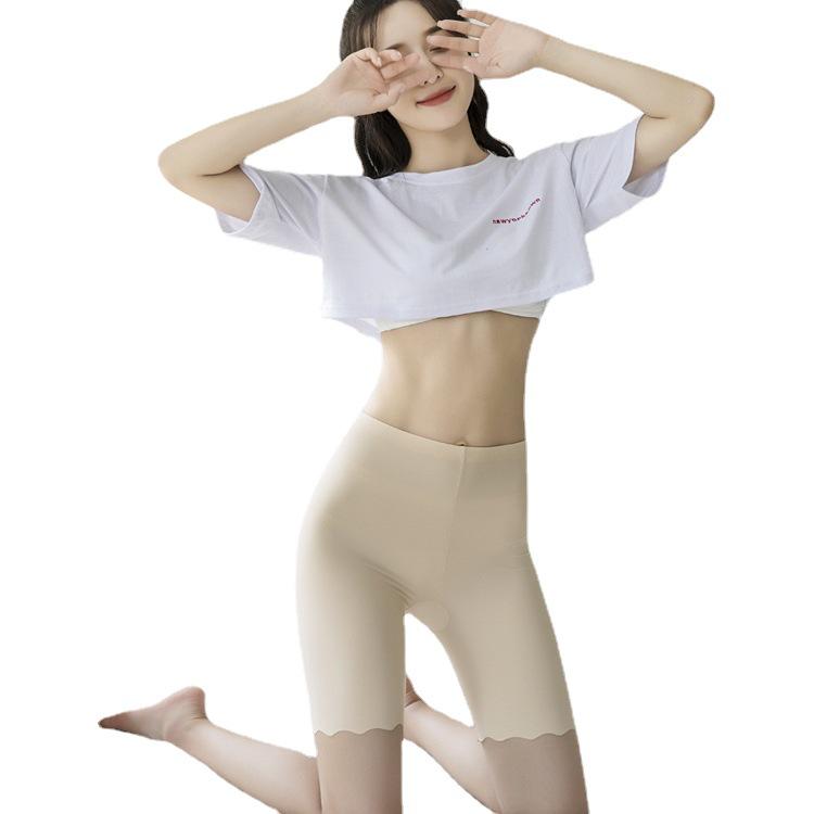 Plus Size High Waist Ice Silk Anti-Exposure Shorts – Women's Breathable, Elastic Boxer Leggings