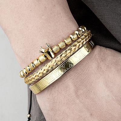 Crown Bracelet Set Pineapple Bead Roman Numeral Twist Bracelet Handwoven Bracelet