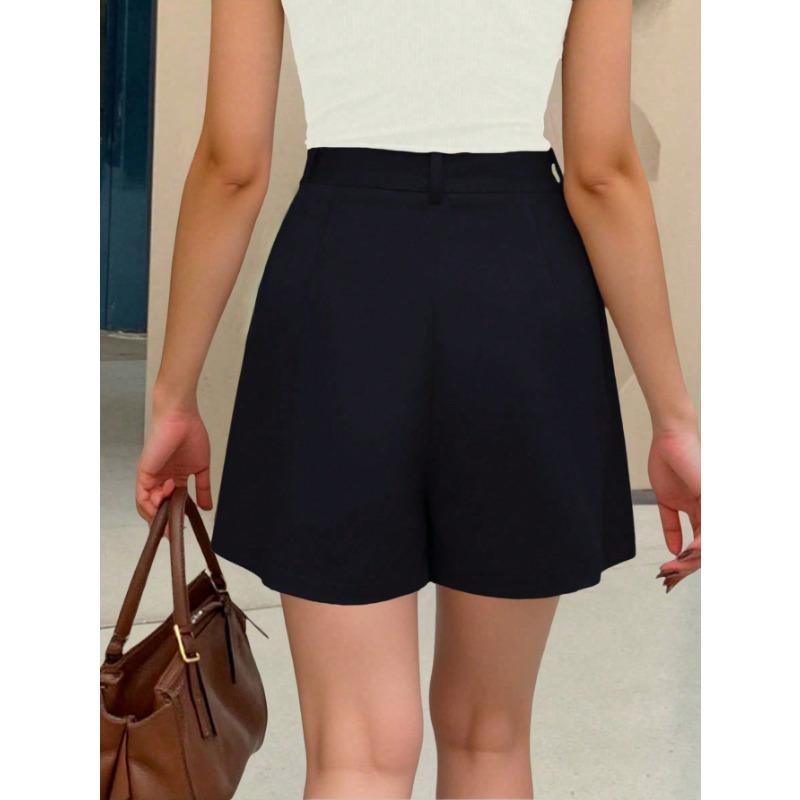 Fashion Casual High Waist Loose Solid Color Wide Leg A Line Women Shorts