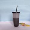 10PCS 710ml Plastic Straw Cup Cold-Sensitive Single Layer Mug Reusable Tumbler with Straw Changes Color When Cooled