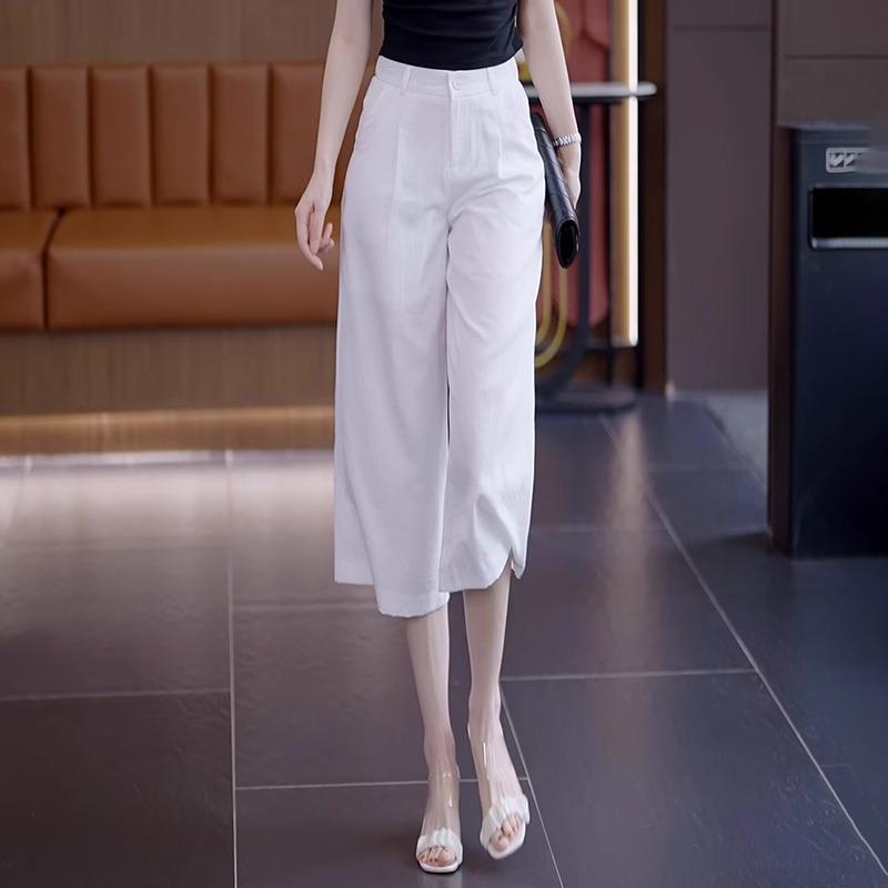 

Women s White Linen Wide-Leg Pants: High-Waist, Slimming Drape, Summer 2025 Fashion L [105-115 lbs] чорний