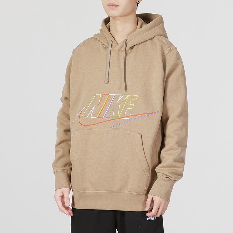 Nike Embroidered Logo Hoodie With Drawstring Men Tops Brown DX0542-247