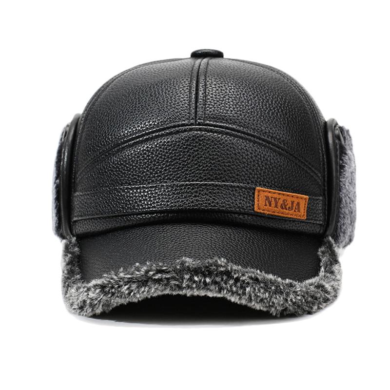 Férfi Őszi Téli Vastag Meleg Fülvédős Bőr Sapka Középkorú és Idős Pamut Sapka Apa Sapkája Hidegálló Sapka