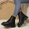 Plus Size Fall/Winter 2025 Women's Boots Martin Boots with Fleece Thick Soles and Lace-up Black Classic Booties for Women