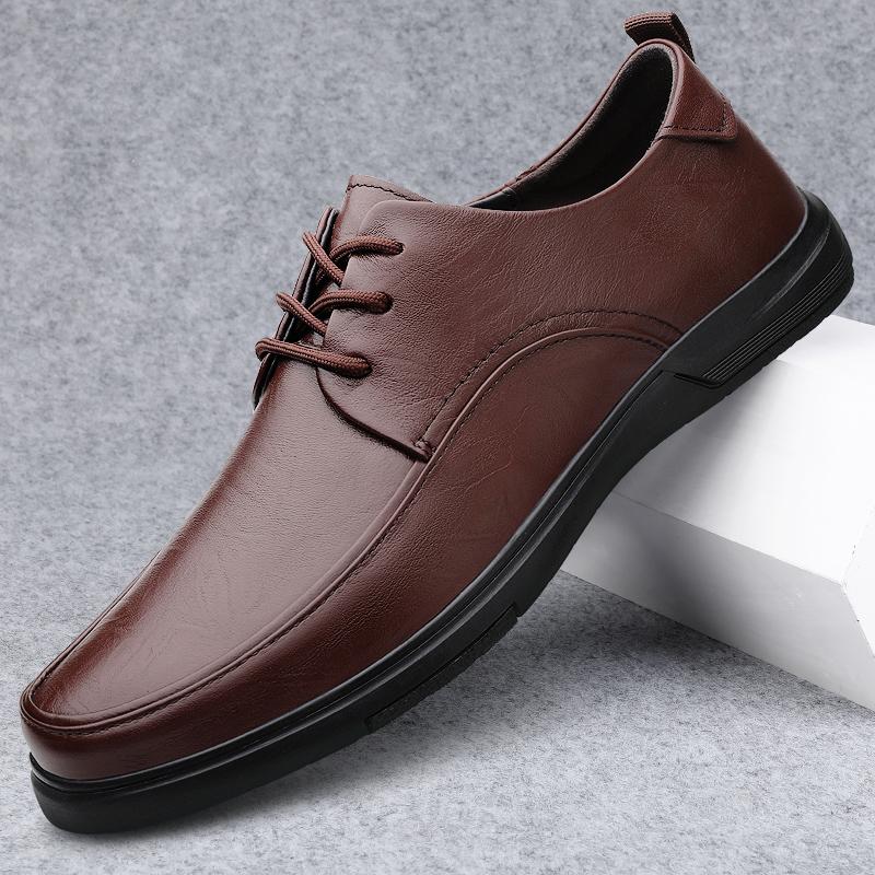 Fashion Men's Genuine Leather Lace-up Casual Shoes Breathable Men Comfortable Walking Shoes Men's Oxfords Flats Business Dress Sneakers