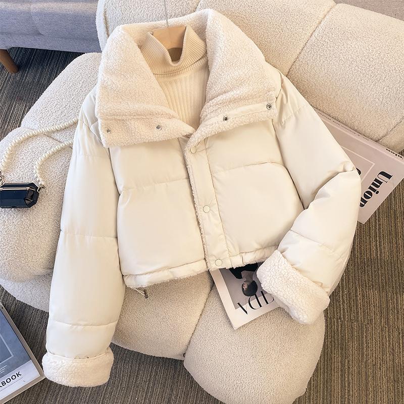 Lapel double-sided wear lamb wool down cotton-padded jacket women's autumn and winter small thickened cotton-padded jacket jacket