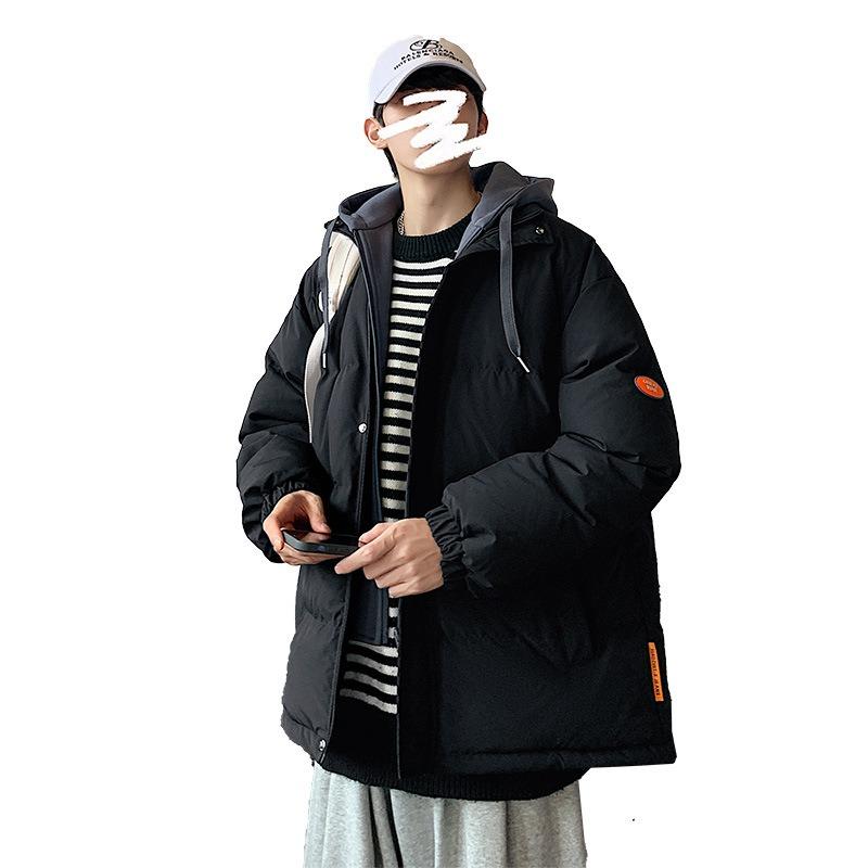 New winter men's and women's versatile thickened warm cotton-padded jacket men's winter jacket fake two-piece hooded cotton-padded jacket men's