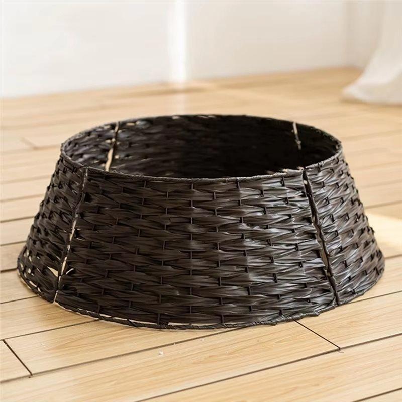 ABKY-Xmas Trees Foot Decor Christmas Tree Skirt Retro Round Basket Collar For Home Festival Party Background Decoration