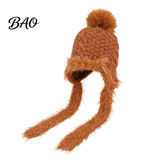 Ear Warmer Hat for Cycling Women Knitted Earflap Hat, Fuzzy Trim Pompom Soft Warm Outdoor Winter Knit Cycling, Cold Weather Daily Wear