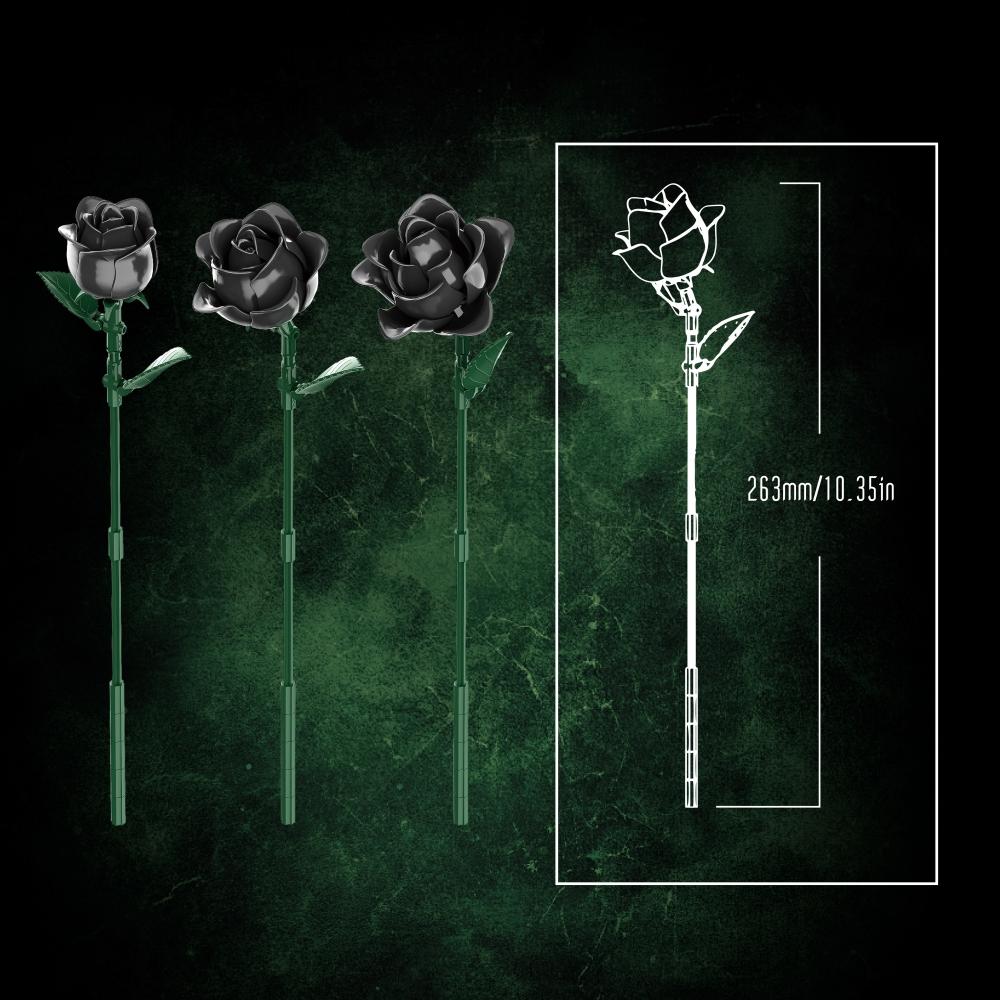 Creative Dark Rose Bouquet Building Blocks Gothic Style Black Flowers DIY Assembly Bricks Model Valentines Day Gift for Her