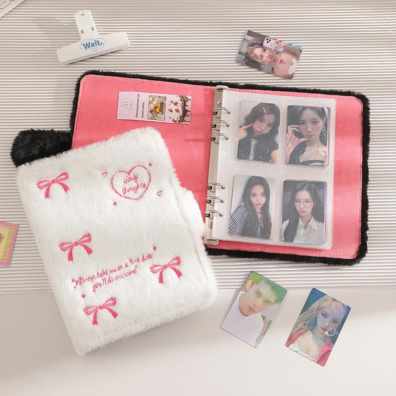 A4/A5 3 Inch Small Card Storage Bowknot Plush Photo Album Binder Photocard Collection Books Loose-Leaf Photocard Holder