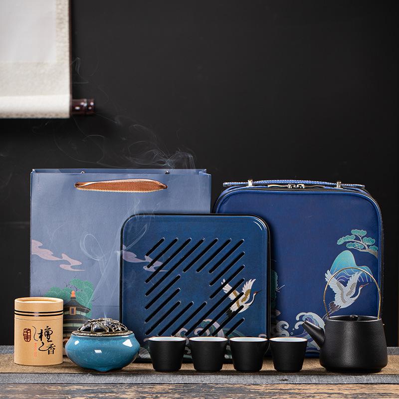 Coarse Pottery Travel Set, Practical Ceramic Cooling Pot, Kung Fu Tea Set, a Complete Set of Creative and Practical Business Gifts for Customers