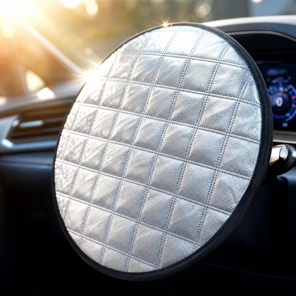 Auto-Lenkrad-Sonnenschutzabdeckung mit Beschichtung Hitzeschutz Innenraumschutz für den Sommer - Kariert A Mittlere Dicke