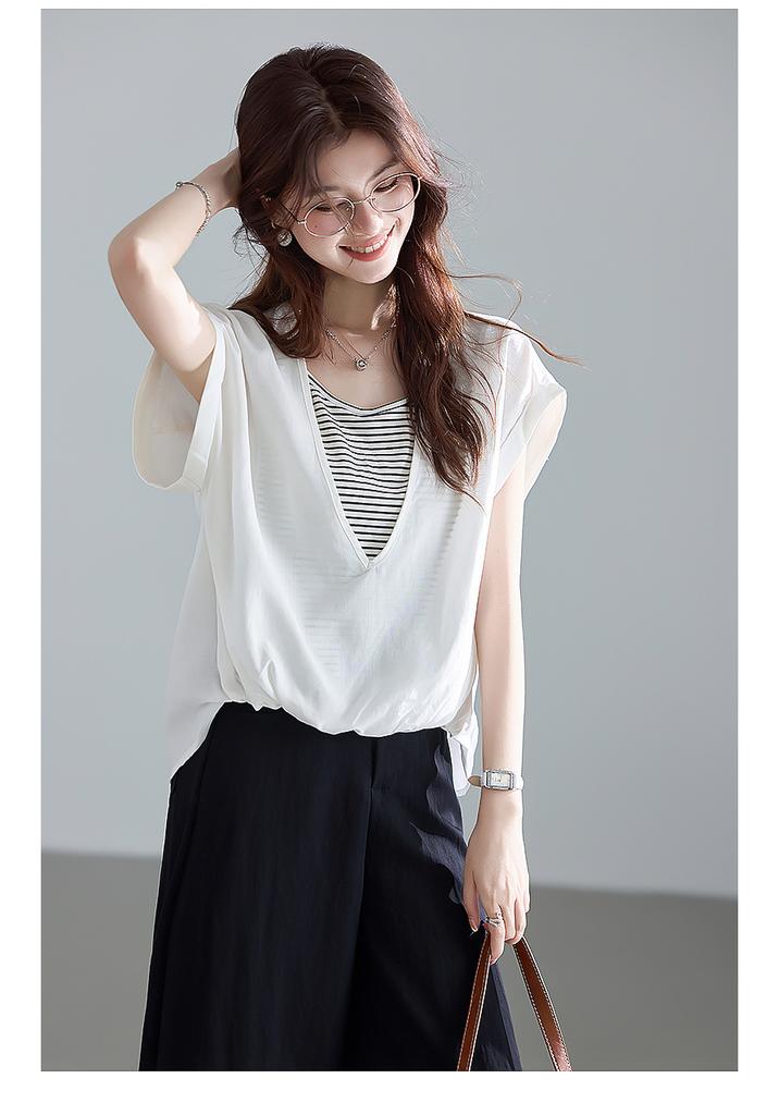 Light Oxygen Commuting Series Lyocell Fake Two Piece Striped Shoulder Down Shirt
