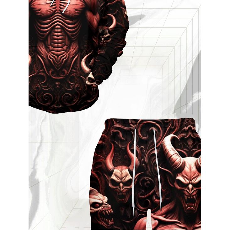 Men'S Casual Sweatshirt And Sweatpants 2pcs Set with 3D Printed Devil Muscle Pattern