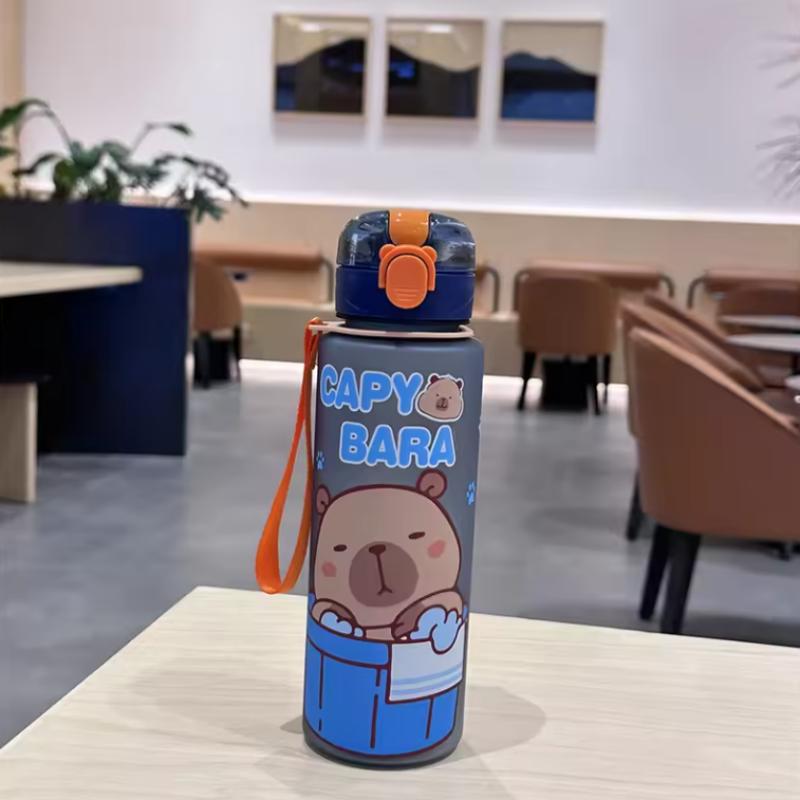 1PC 700ml Capybara Water Bottle Leakproof Plastic Straw Cup Portable Outdoor Travel Large Capacity Sports Drink Container 700ml синий