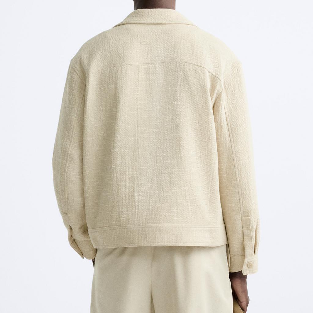 Zara Loose V-Neck Long Sleeve Jacket Men jackets Off-White 6861301-712