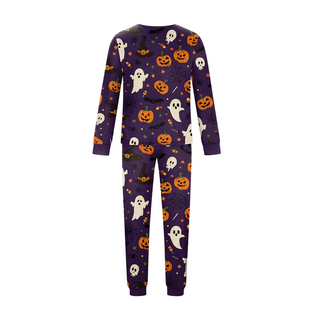 Family Matching Halloween Printed Pajama Set with Long Sleeve Top and Pants
