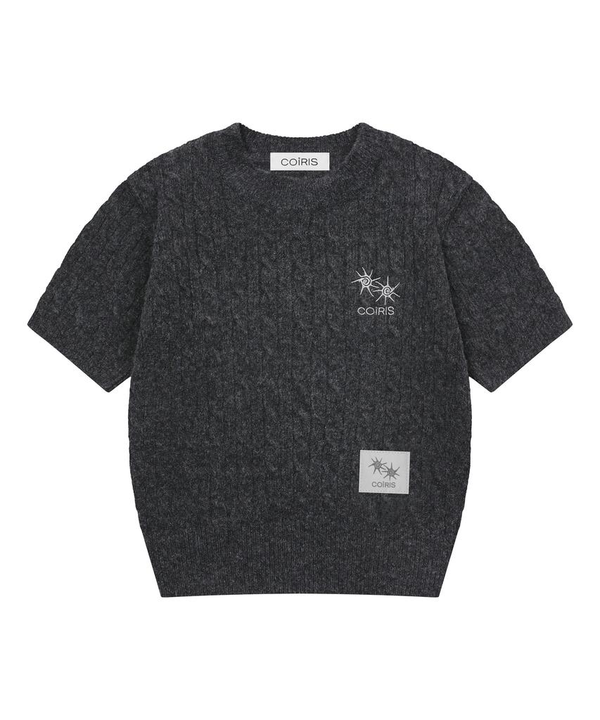 Koiliseu Celine Small Logo Short Sleeve Cable Knit (2 Colors)