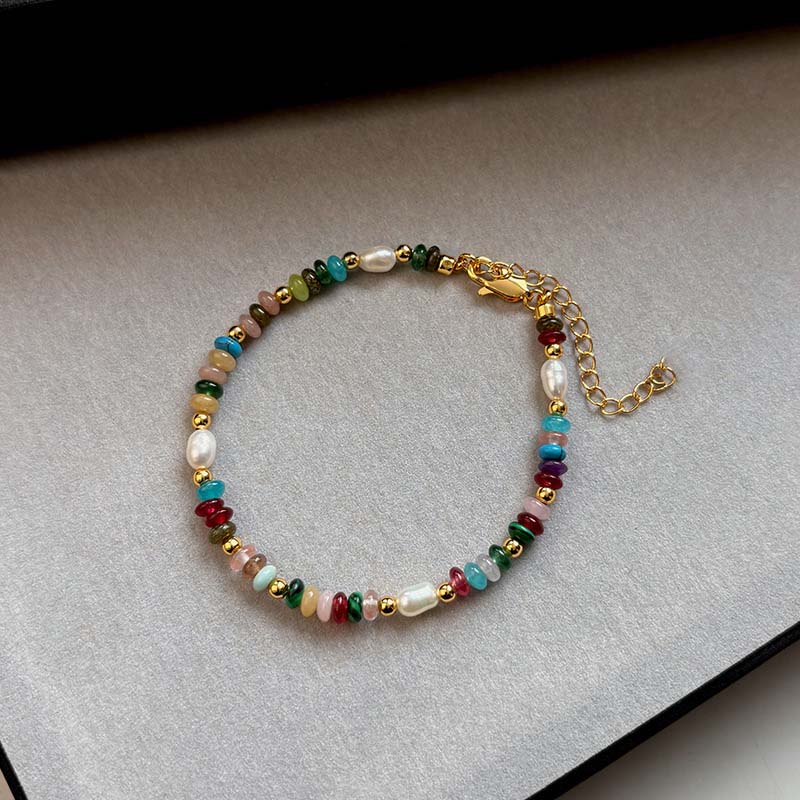 

Fashion Colorful Crystal Beads Necklace Bracelet for Women Retro Imitation Pearl Clavicle Chain Necklace Jewelry Gifts