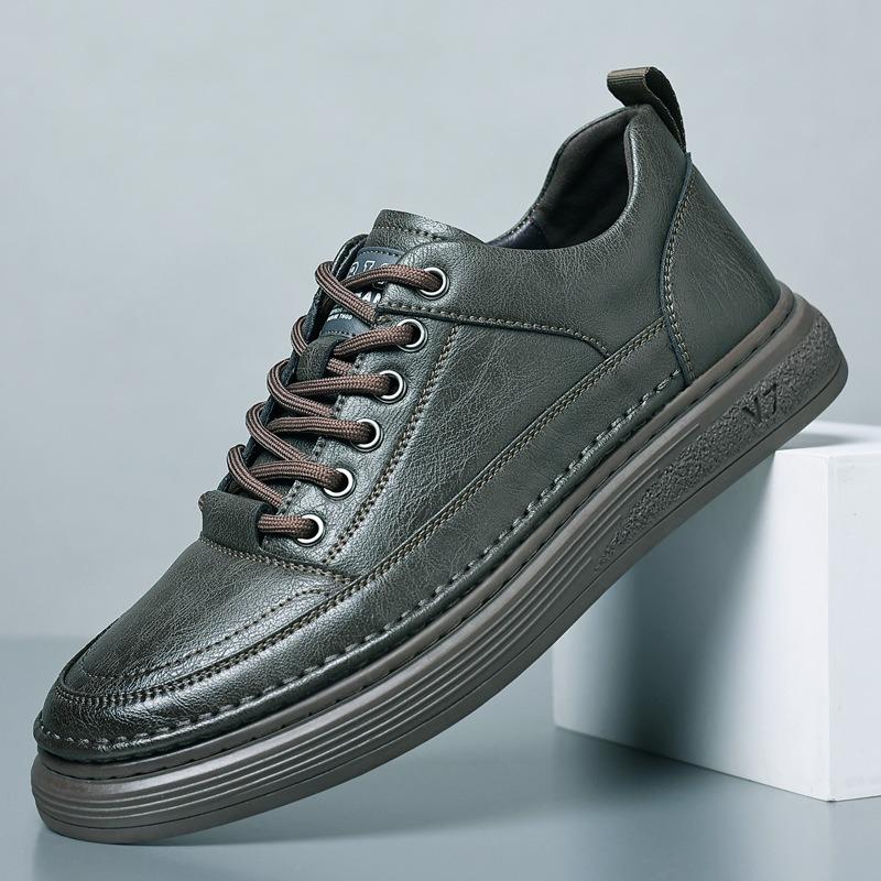 Men's Casual Leather Shoes, Genuine Leather Men's White Shoes, Trendy Fashion, Soft-sided Sports Board Shoes, Men's Shoes