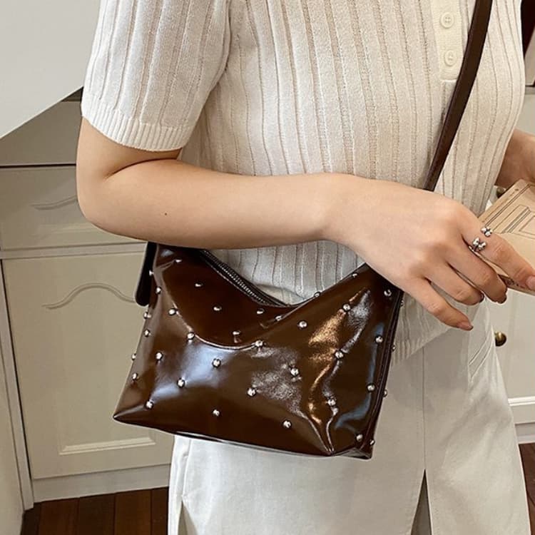 Patent Leather Rivet Underarm Bag One Shoulder Crossbody Women's Bag