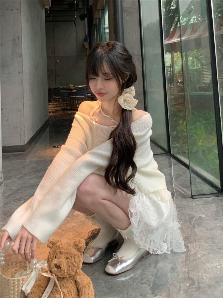 Sweet Vintage Princess High Waist Skirt Women Spring New White Floral Cake Clothing Female Fairy Cute Lace Pure Color Skirt 2024