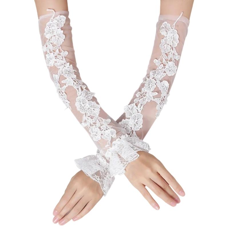 2 Stück Blumen-Spitzen-Fingerlose Handschuhe Tanzpartys Überschuhe Ärmel für Hochzeiten und Veranstaltungen