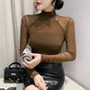 European Autumn 2025 Slim-Fit Beaded Mesh Patchwork Long Sleeve Women's T-Shirt