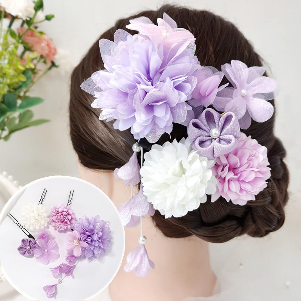Japanische handgefertigte Haarspange mit Stoffblume, Quaste, Kimono-Haarnadel, Kopfschmuck, Geisha-Haarspange, Haarnadeln für Hochzeiten und Feste