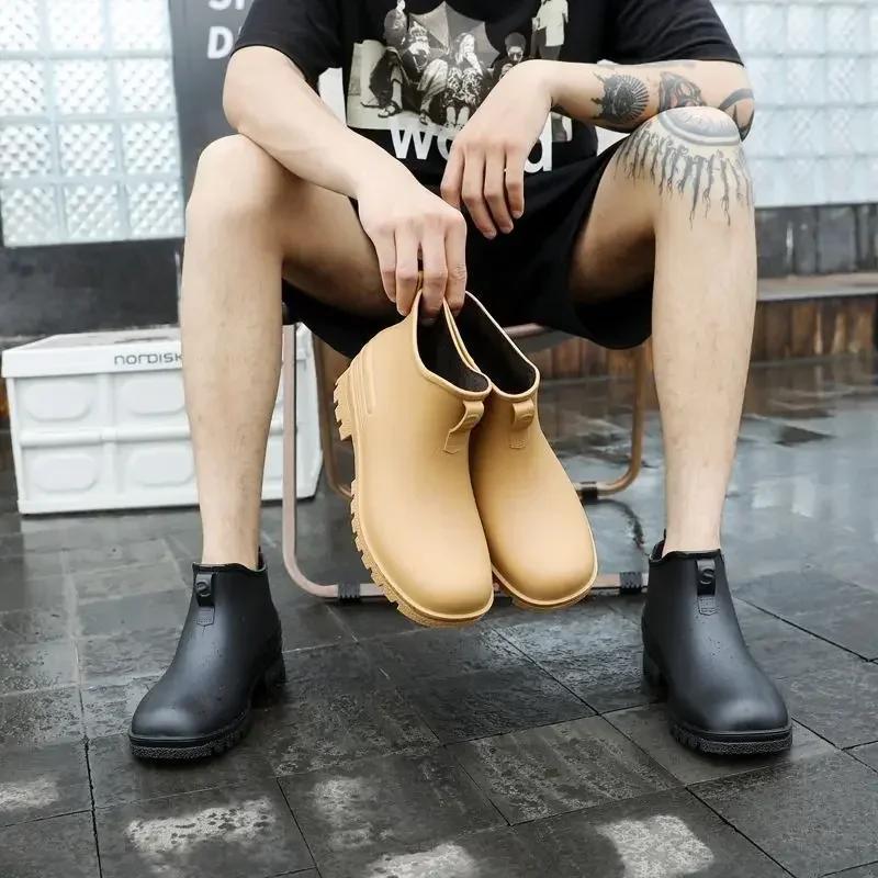 Waterproof and Non-slip Fashion Man Shoes Chef Kitchen Cooking Ankle Low Short Rain Boots for Men Comfortable Plastic Resistant