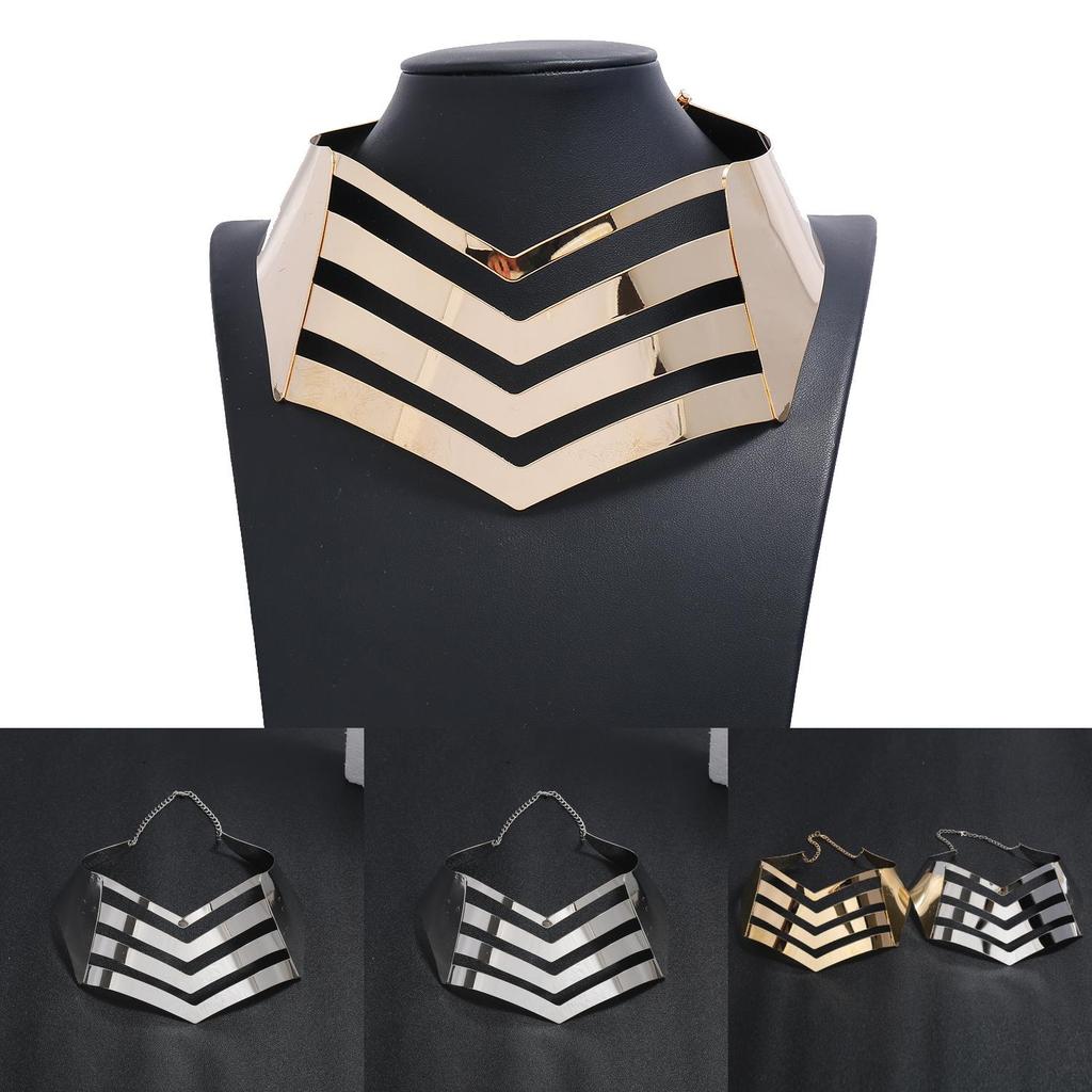 Fashionable V Shaped Hollow Design Women Metal Necklace Collar Choker For Women