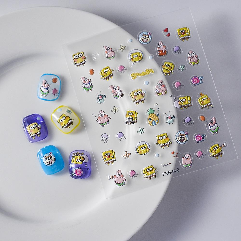 Xiaohongshu Cute SpongeBob & Patrick Star 5D Embossed Nail & Journal Stickers