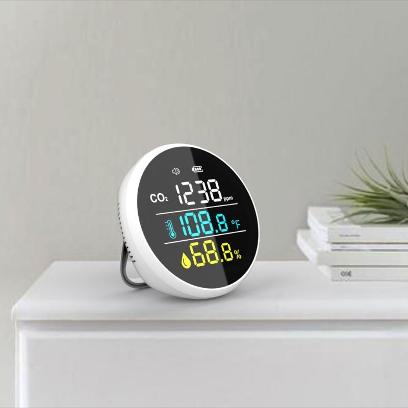 Indoor Air Quality Monitor CO2 Tester Meter Hygrometer With Temperature Dampness Measurement And Wall Mountable Design