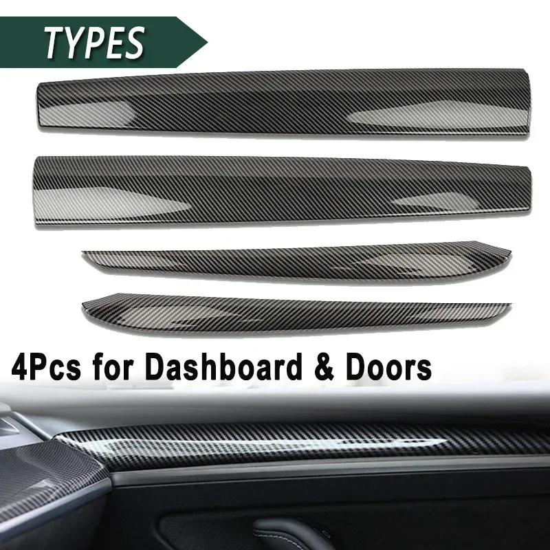 For Tesla Model 3 Model Y Dashboard Panel Stickers Center Console Decor Trim For Tesla Accessories ABS Decals Carbon Fiber Look