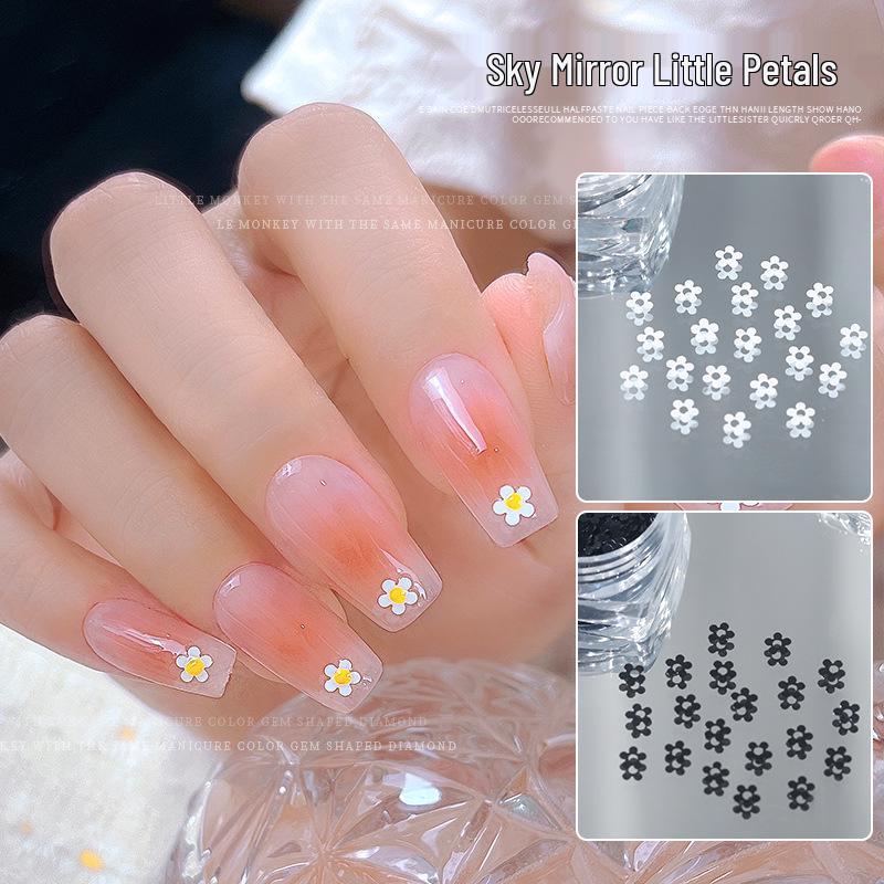 

Celebrity Five-Petal Flower Nail Sequins: Black & White French Floral Patches білий