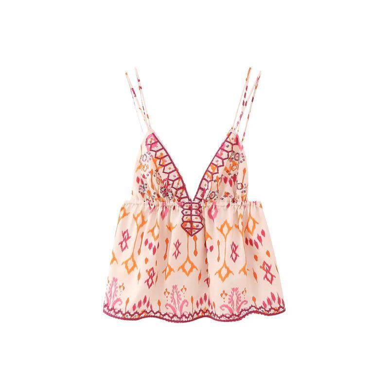 Jnleaog New Arrival Women's Clothing Sequin Embroidery Accessories Tops Retro Casual Vacation Sexy Backless Underwaist Sling