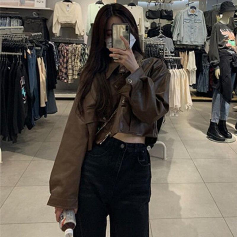 Trendy Biker Jacket Women Short Leather Coat Spring Autumn Winter Fashionable Versatile Outfit Petite Sizes