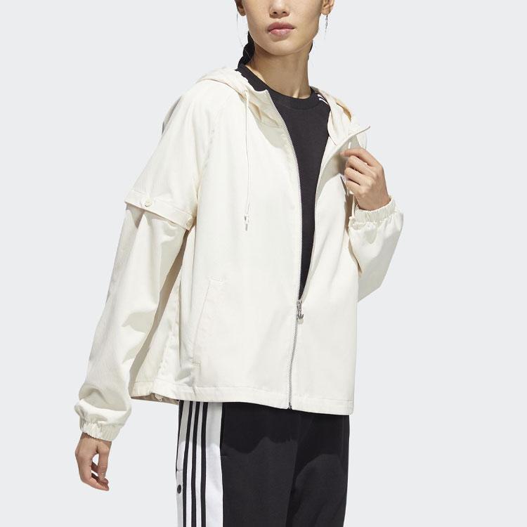 Adidas Originals Solid Color Detachable Hooded Windbreaker Women outerwear White HH9452