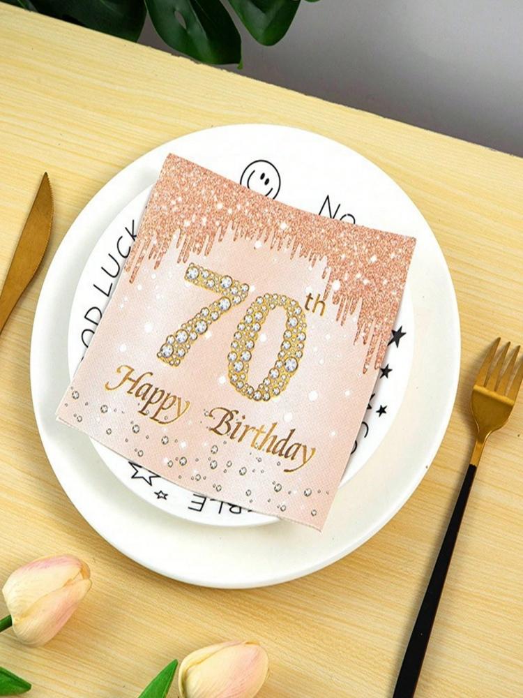 20pcs Pieces/pack, 40, 50, 60, 70 Year Old Rose Gold Diamond Printed Happy Birthday Napkins, Birthday Party Table Decorations
