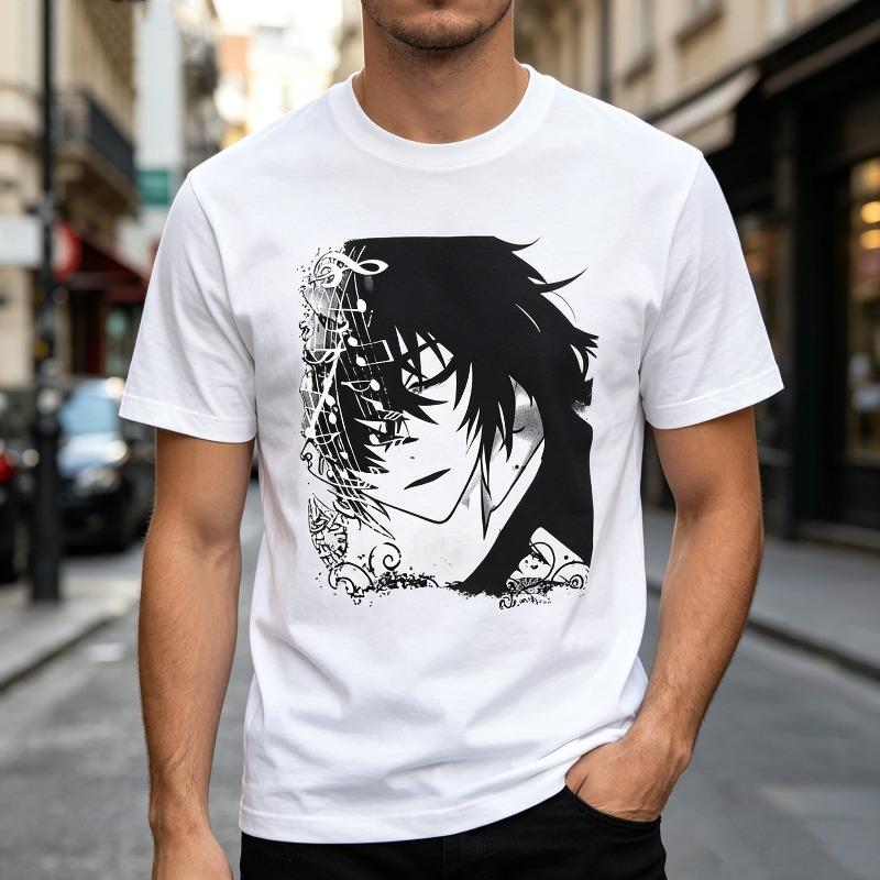 Anime Boy Music Note Graphic Tee Japanese Aesthetic Shirt for Unisex Unisex Classic Anime Print TShirt Vintage Inspired Music