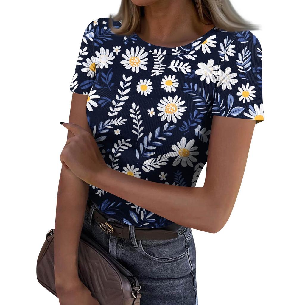Ladies Slim Bottom T-shirt Fashion Casual Round Neck Pullover Short Sleeve Top