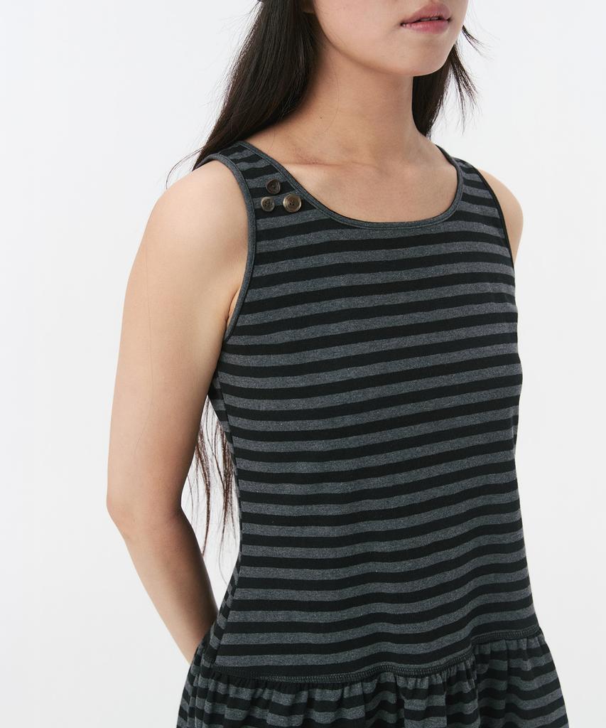 Ohesio Jersey Shirring Layered Dress, Black Stripe