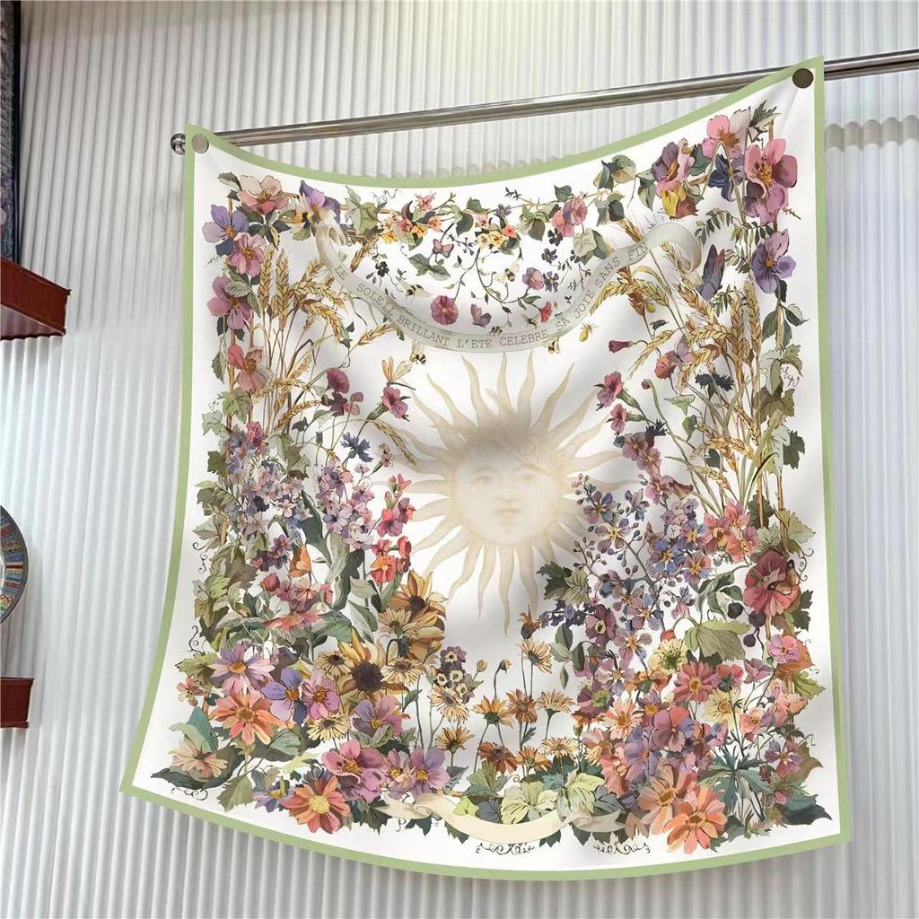 90cm Large Twill Silk Scarf: High-Quality, Fashionable Square Print, Versatile Shawl with Sun Protection