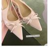 Sheepskin Version of the Same Style, Stiletto Heel, Satin Surface, Bow, Bag Head, Pointed Head, Empty Single Shoes, Women's Sandals, New Spring 