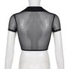 European Style Sexy Mesh V-Neck Short-Sleeve T-Shirt - Women's Summer Twisted Thin Solid Color Cover-Up Top